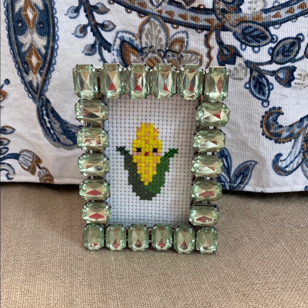 Green Gemstone Picture Frame with Corn cross stitch